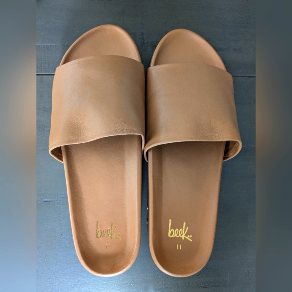 Beek Pelican Leather Platform Sandal, Tan, Size 11